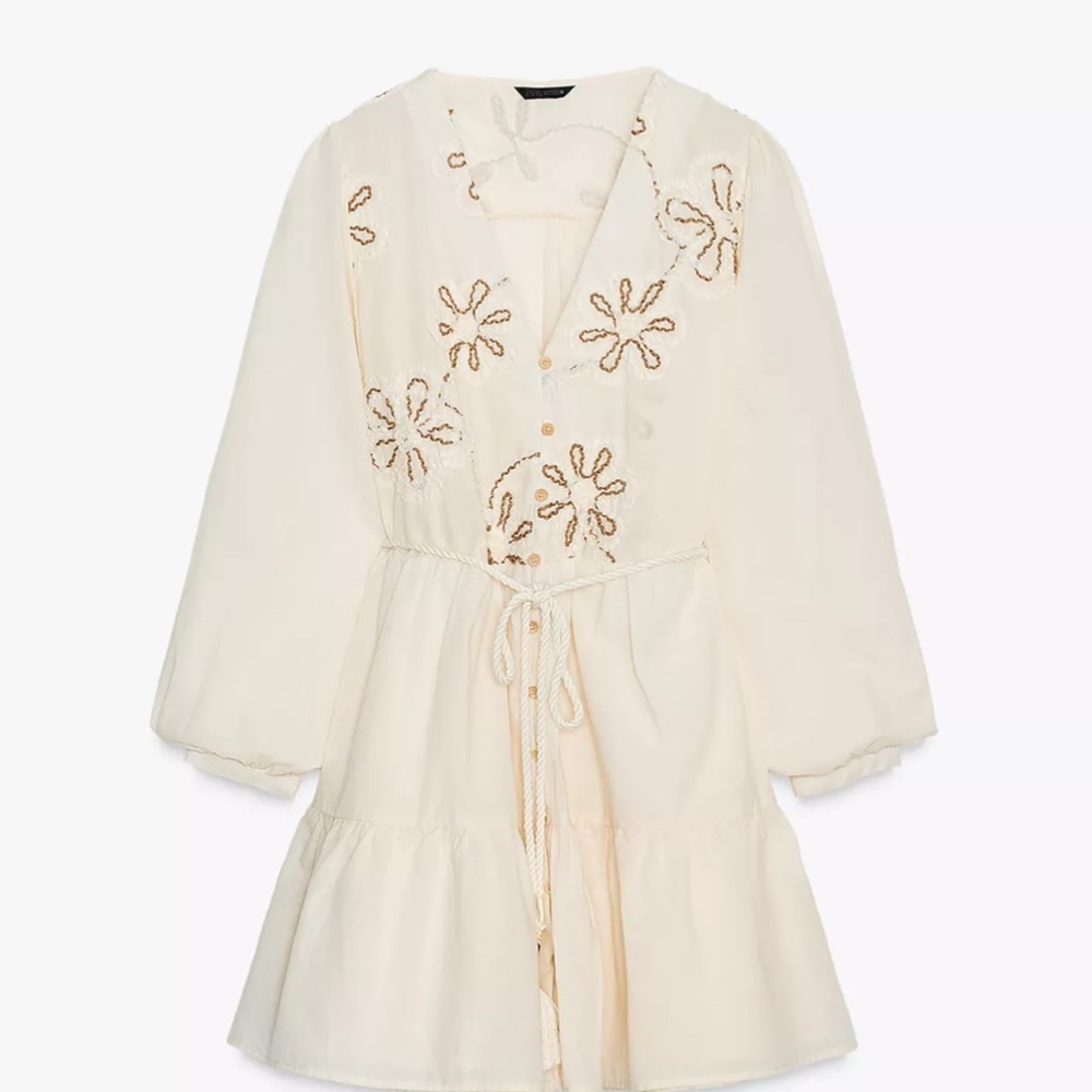 Zara embroidered v-neck dress XS